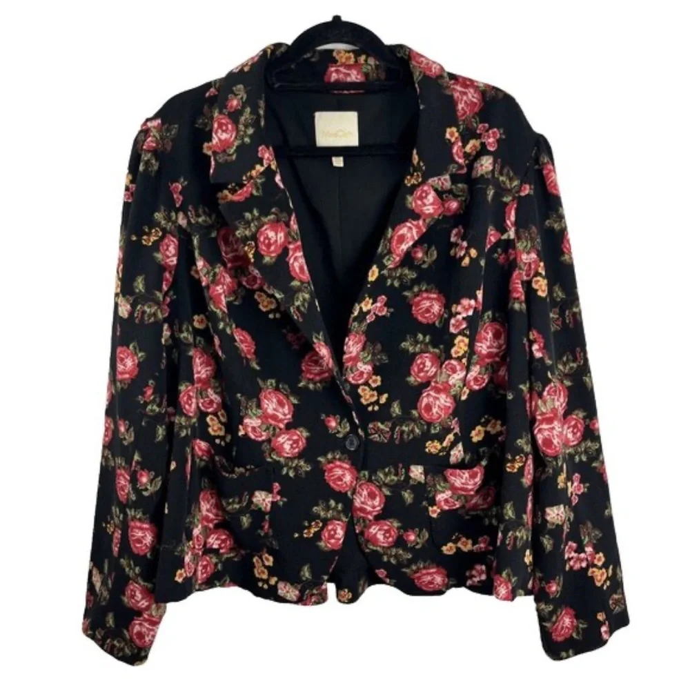 ModCloth Black Floral Blazer with Pink and Red Roses - Picture 3 of 8